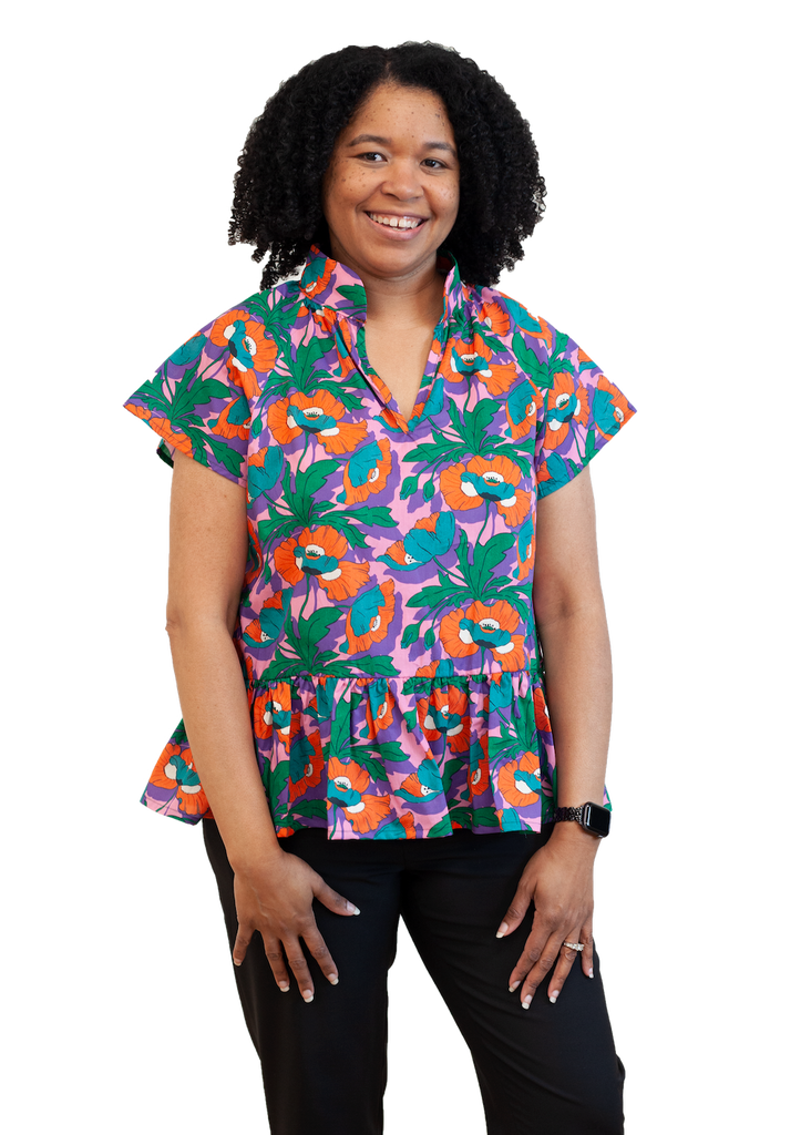 Women's Mandarin Collar Classic, Elegant Cotton Popover Top