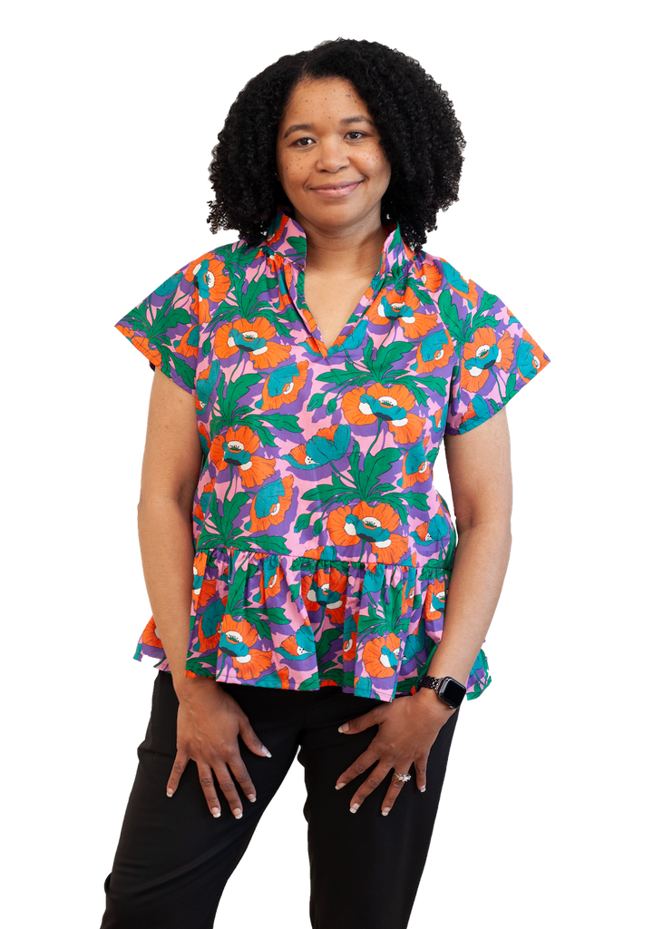 Women's Mandarin Collar Classic, Elegant Cotton Popover Top with Peplum